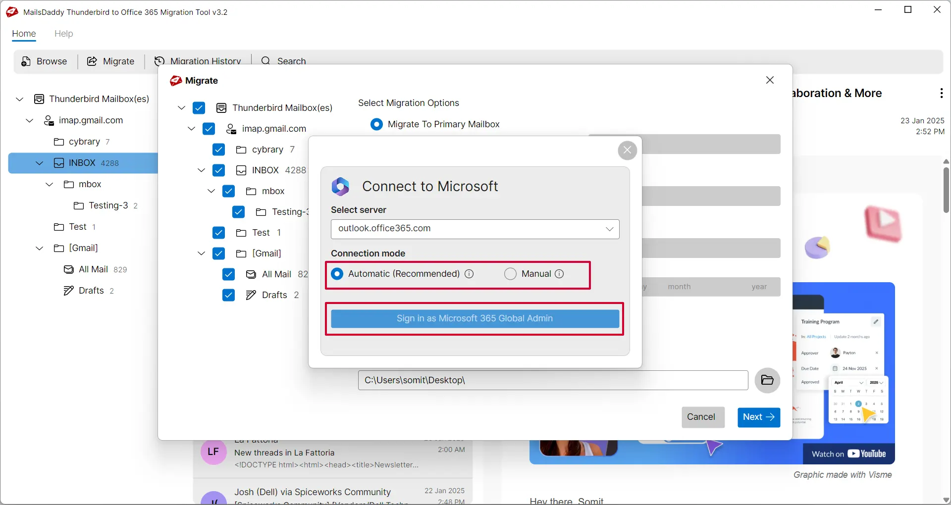 transfer thunderbird to outlook 365