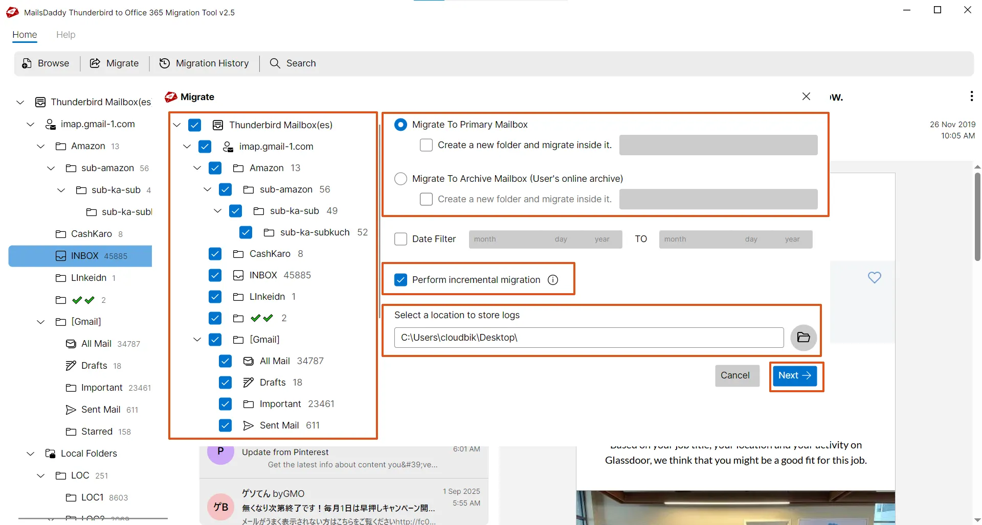 how to import thunderbird to office 365