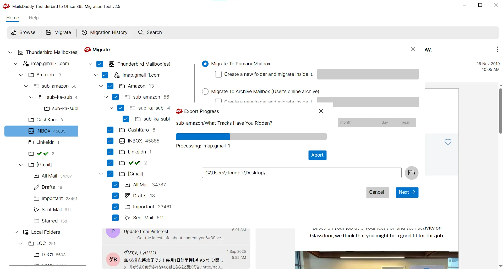 convert thunderbird subfolders to outlook 365