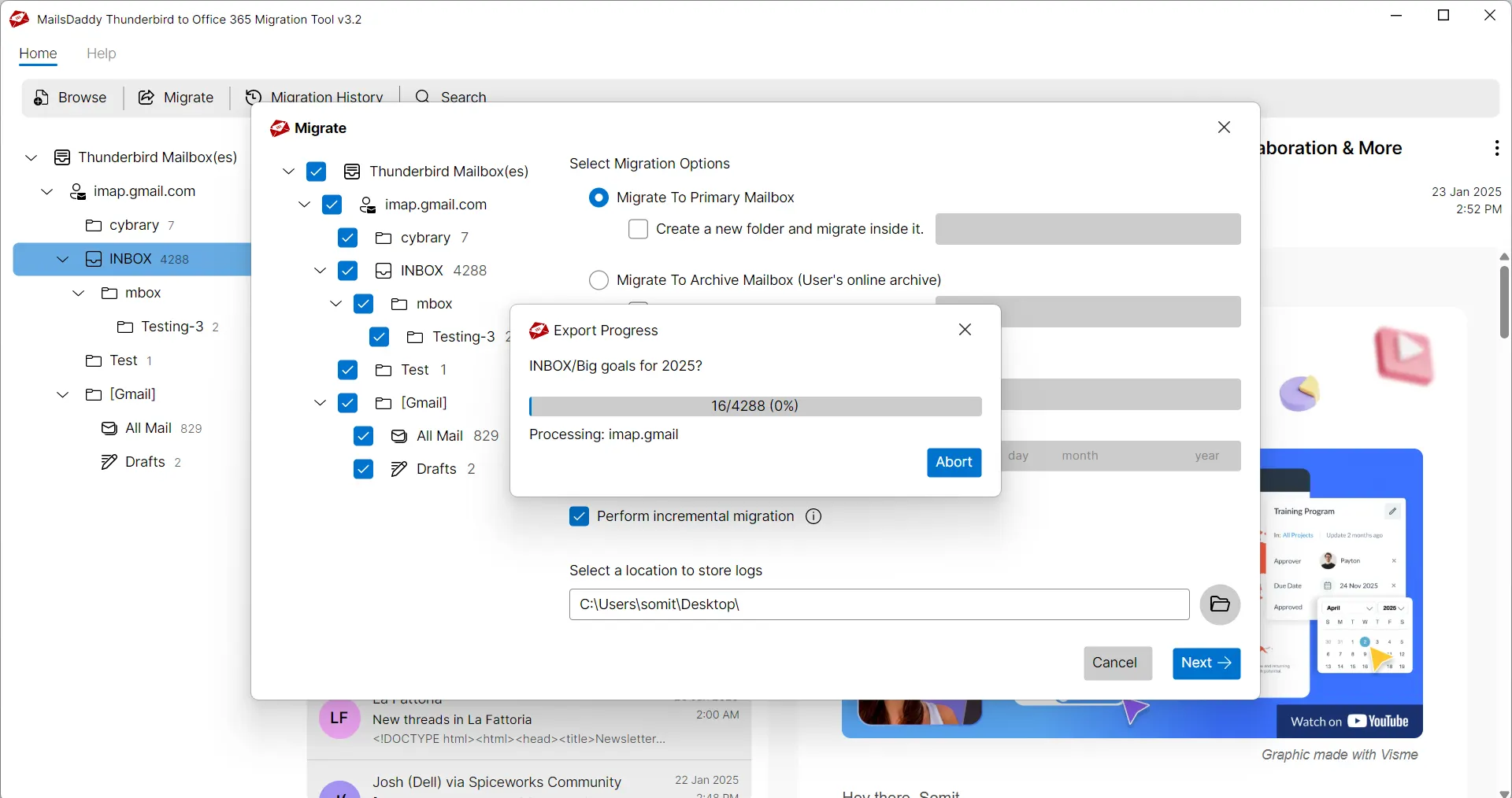 convert thunderbird subfolders to outlook 365