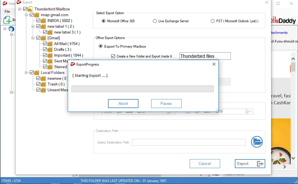 transfer thunderbird to outlook 365