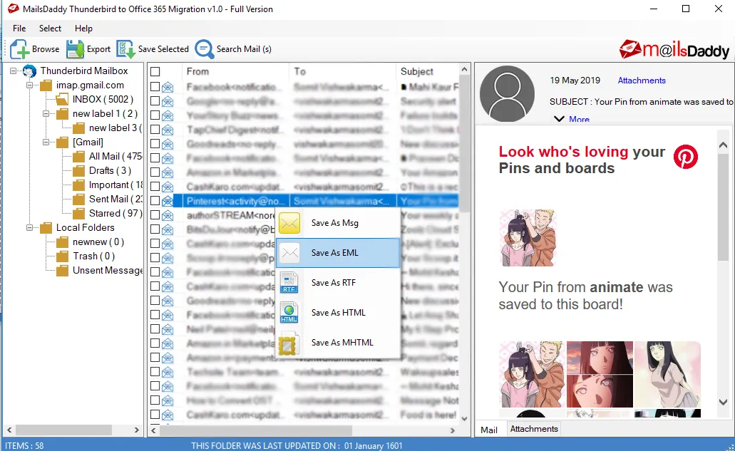 convert thunderbird subfolders to outlook 365