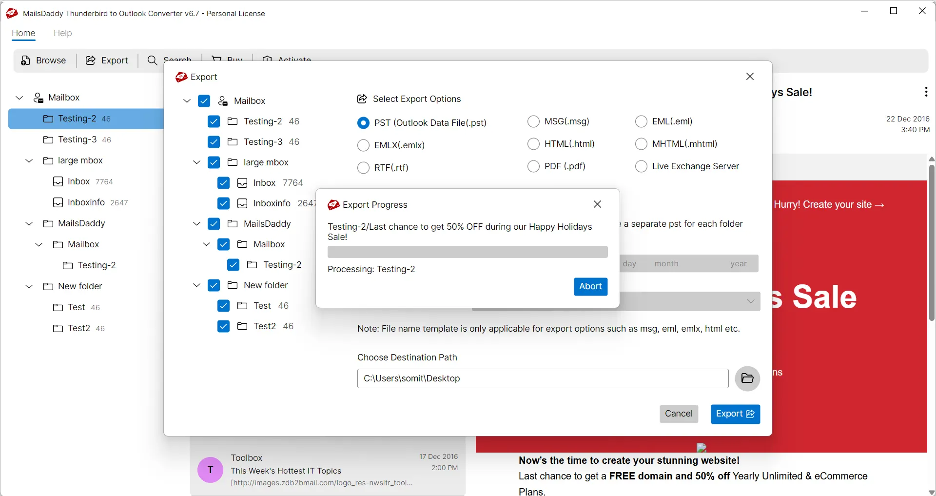 conversion start from mbox to pst
